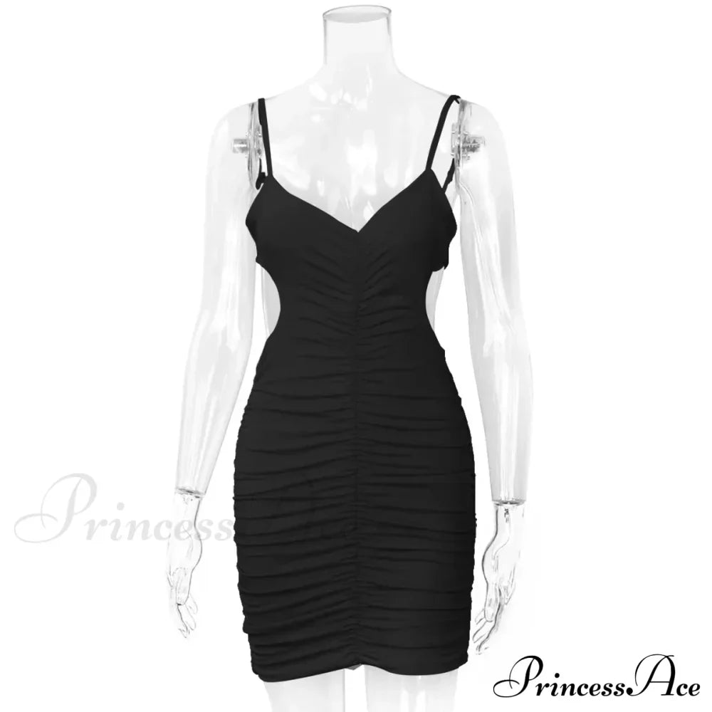 Backless Pleated Hollowed Out Suspender Wrap Buttocks Summer New Slim Nightclub Cut Out Dress