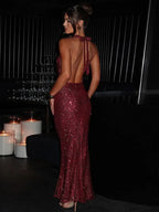Backless Sequin Nightclub Vacation Dress