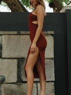 Backless Slit Black Trendy Midi Dress