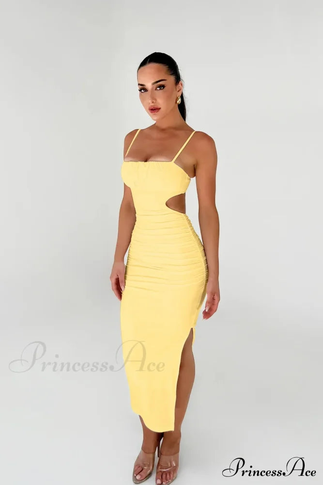 Backless Solid Fold Pleated Side Slit Summer New Women's Suspender Wrapped Buttocks Long Skirt Cut Out Dress