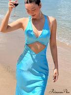 Backless Strap Party Sleeveless Slim Khaki Dresses