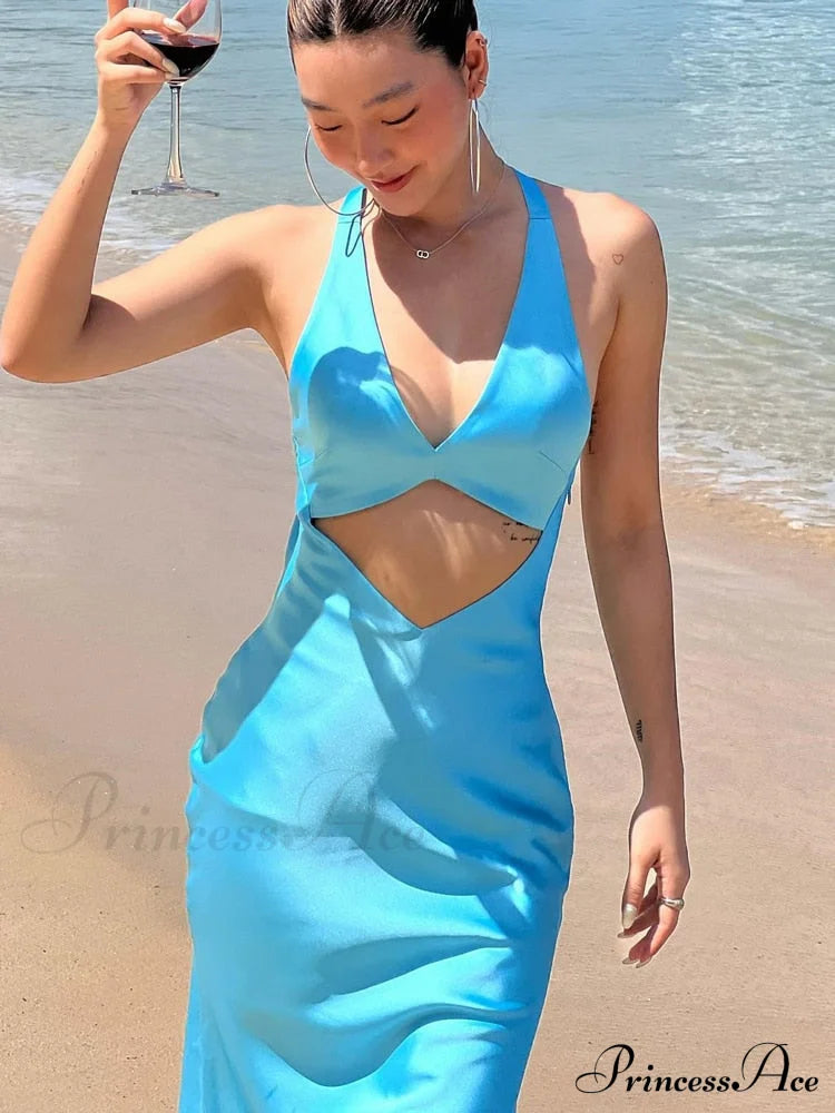 Backless Strap Party Sleeveless Slim Khaki Dresses