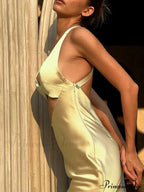 Backless Strap Party Sleeveless Slim Khaki Dresses