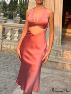 Backless Strap Party Sleeveless Slim Khaki Dresses