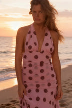 Backless Tie Waist Polka Dot Maxi Dress
