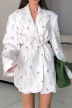 Printed Belted Loose Fit Blazer