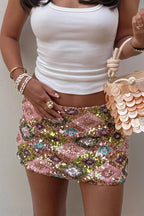 Geometric Splice Sequin Mini Skirt