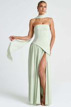 Solid Bustier High Slit Formal Dress
