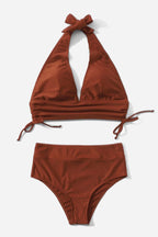 High Waist Solid Bikini Two Piece Swim Set