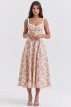 Strap Slit Fit Flare Floral Dress