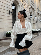 Satin Balloon Sleeve Blouse