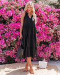 Ballard Cotton Blend Pocketed Tiered Midi Dress Black