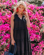 Ballard Cotton Blend Pocketed Tiered Midi Dress Black