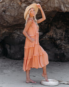 Ballard Cotton Blend Pocketed Tiered Midi Dress Papaya