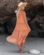Ballard Cotton Blend Pocketed Tiered Midi Dress Papaya