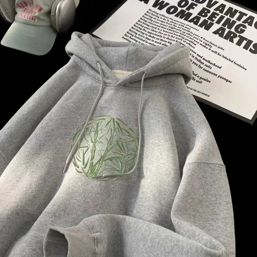 Bamboo Pattern Print Casual Y2K Hoodie