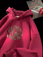 Bamboo Pattern Print Casual Y2K Hoodie