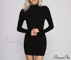Basic Ribbed Knit Charming Long Sleeve Mini Dress