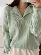 Basic Warm Vintage Green Oversized Loose White Sweater