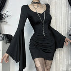 Batwing Lengthy Sleeve Mini Dress