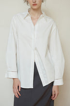 White High-Density Cotton Long-Sleeve Collared Blouse