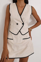 Sleeveless V Neck Vest Skirt Cotton Skirt Set