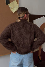 Solid Color Button-Up Faux Fur Knit Sweater
