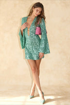 V-Neck Long Sleeve Mini Dress