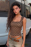 Polka Dot U-Neck Sleeveless Crop Top