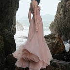 Lace Bone Tube Mesh Flared Prom Dress