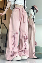 Pink Bow Tie Wide Leg Cargo Jeans