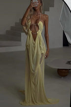 Irregular Sheer Tulle Patchwork Metal Decorative Prom Dress
