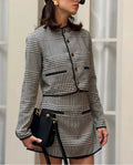 Black Print O-Neck Pockets Mini Office Two Piece Set