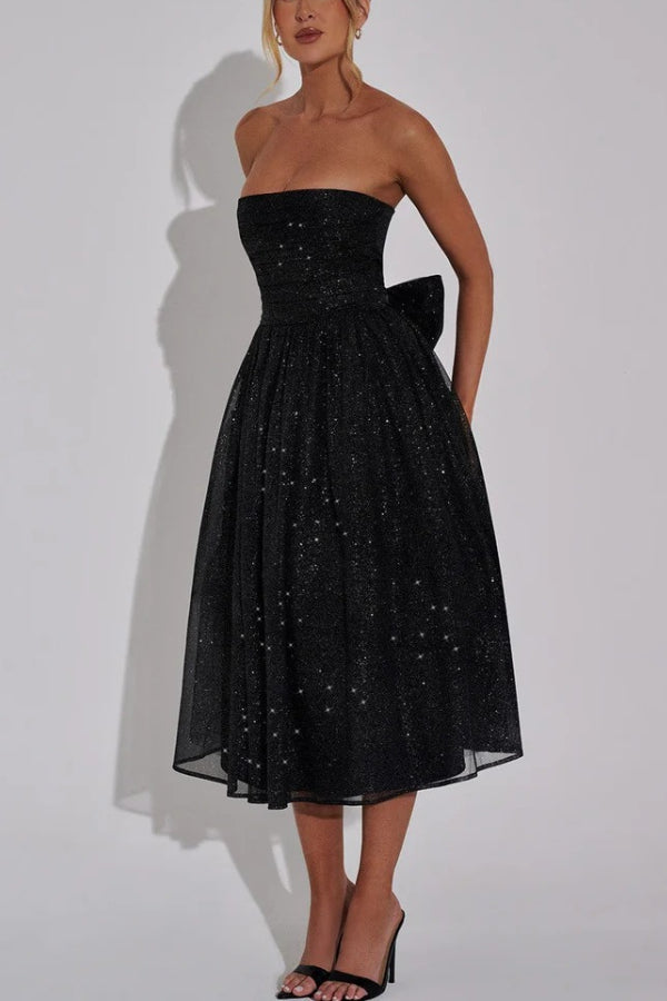 Kaylee Elevated Off Shoulder Backless Maxi Dress with Bow Chic Silhouette Collection