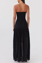 Lizzy Exclusive Strapless Semi Sheer Patchwork Chiffon Maxi Dress Statement Occasion Edit