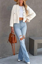 Women's Waffle Cardigan Short Top Jacket