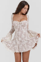 Lace Bell Sleeve Bandeau Sexy Mini Dress