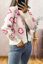 Floral Jacquard Short Single-Row Button Knit Cardigan