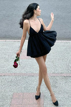 Solid Loose Flowy High Waist V Neck Cami Mini Dress
