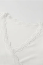 Lace Paneled V-Neck Tie-Waist Long-Sleeve Slim Knit Top