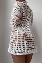 Hollow Knit Long Sleeve Bikini Cover Up