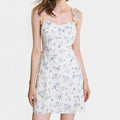 Ivory Floral Print Tie Strap Smocked Detail Mini Dress