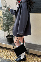 Contrast Sleeve Blazer Pleated Midi Skirt Set