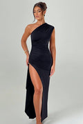 One-Shoulder Stretch Slit Birthday Dress