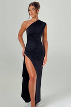 One-Shoulder Stretch Slit Birthday Dress
