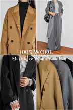 Grey Premium Wool Double-Breasted Longline Coat