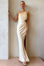 Regina Chic One Shoulder Ruched Evening Dress with High Slit and Cami Maxi Silhouette Collection