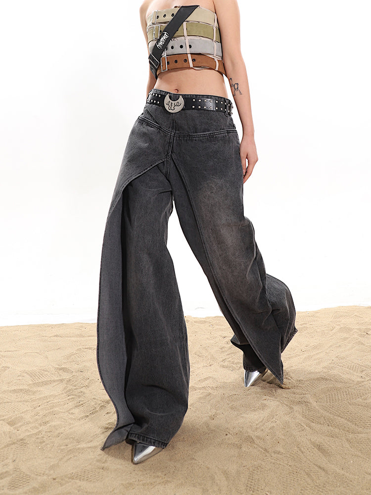 Fake two-piece high-end hot girl denim skirt