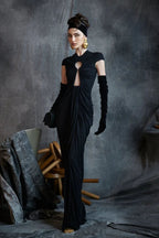Black Mesh Cutout Slim Vintage Evening Party Dress