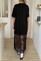 Lace Hem Patchwork Loose T-Shirt Dress